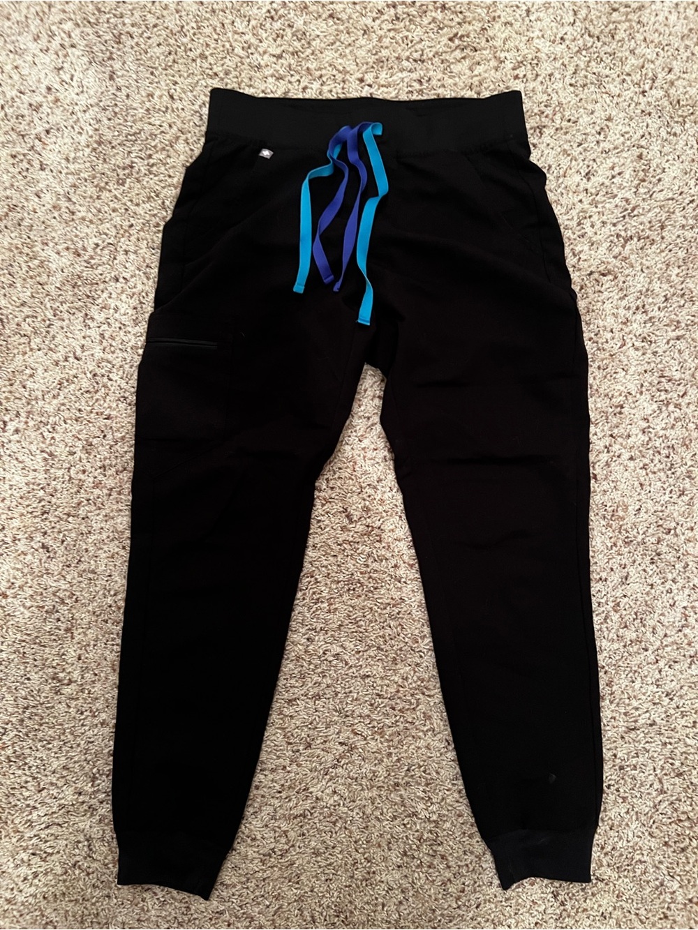 Figs Black Joggers with Blue and Teal Drawstrings